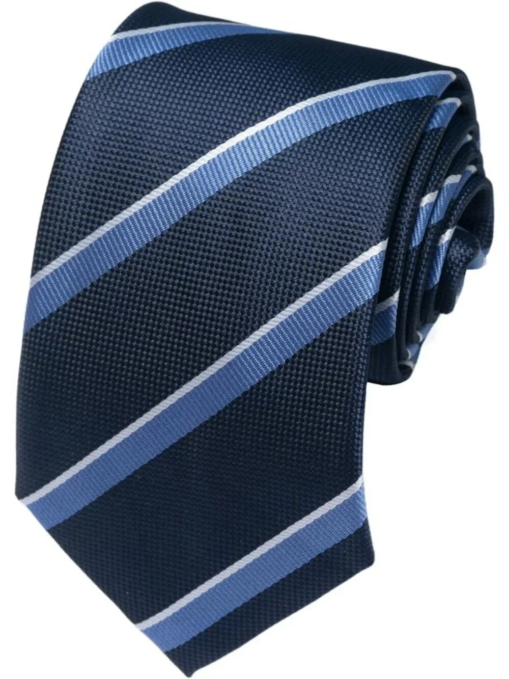 Mens Blue & Black 100% Microfiber Regimental Striped Formal Necktie For Business